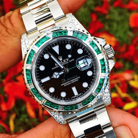 rolex gmt green bezel leather